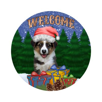 Christmas Dog Round Metal Sign