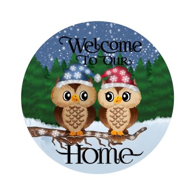 Welcome Owls Round Metal Sign