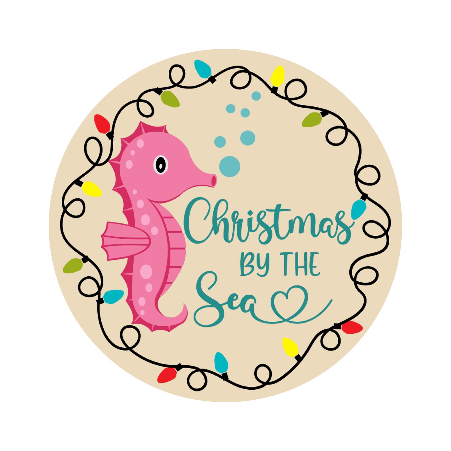 Beach Christmas by the Sea Round Metal Sign