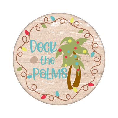 Deck the Palms Beach Christmas Round Metal Sign