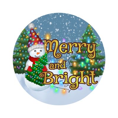 Merry and Bright Christmas Round Metal Sign