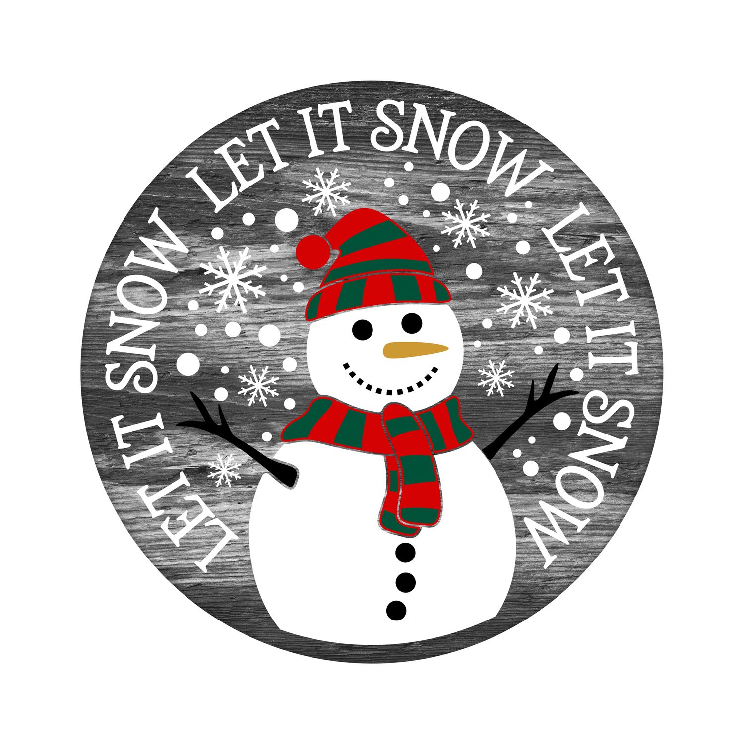 Let it Snow Snowman Christmas Round Metal Sign