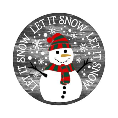 Let it Snow Snowman Christmas Round Metal Sign