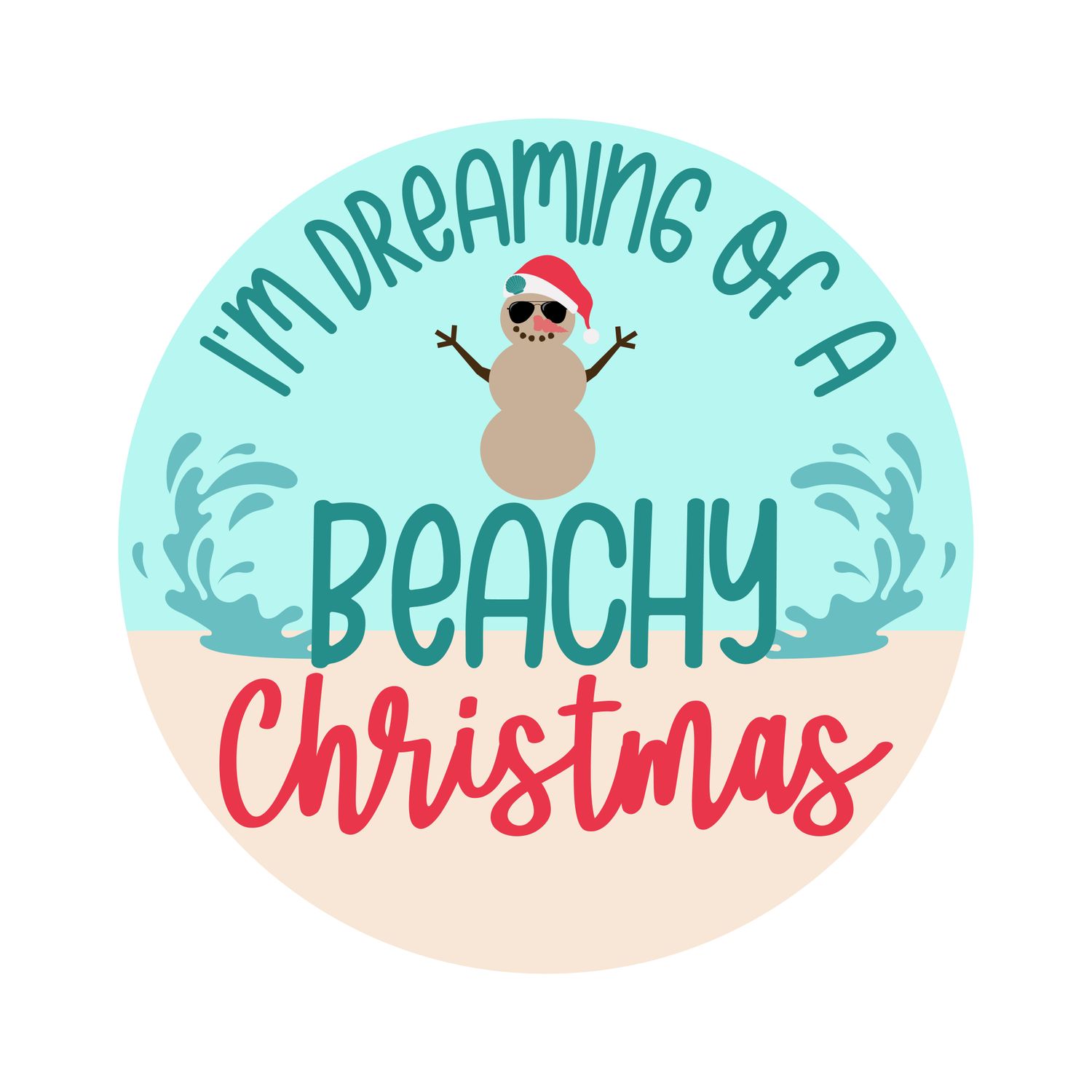 Beach Christmas Round Metal Sign
