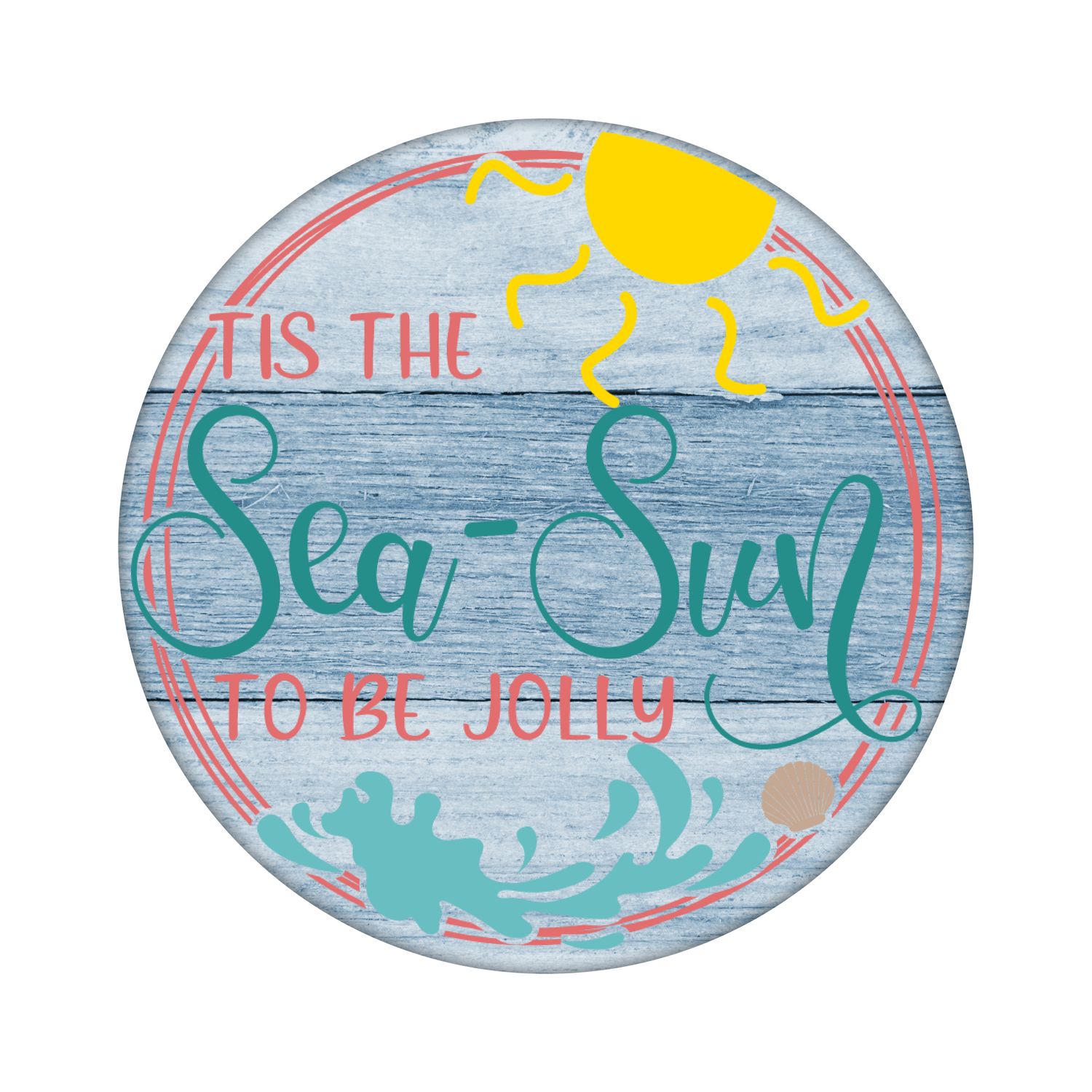 Sea &amp; Sun Beach Christmas Round Metal Sign