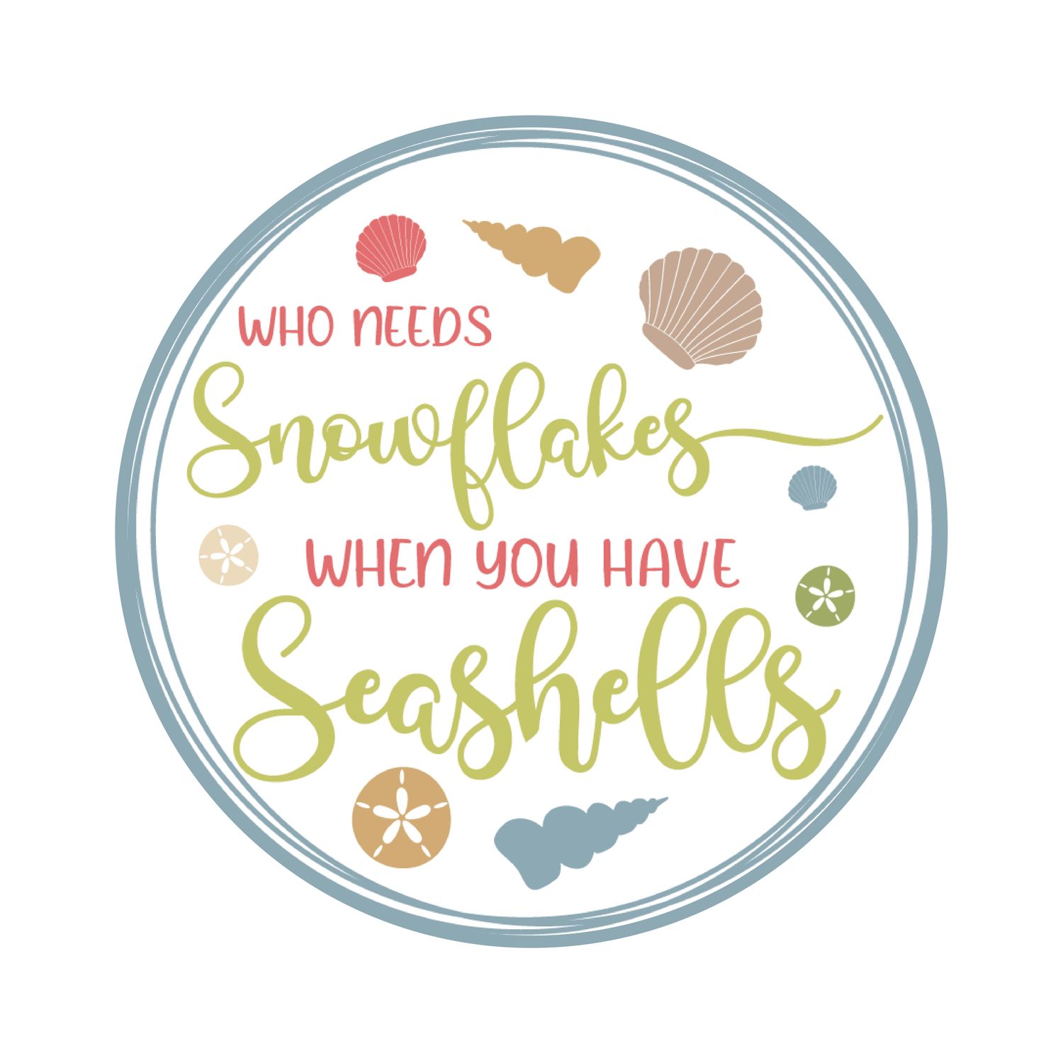 Snowflakes and Seashells Beach Christmas Round Metal Sign