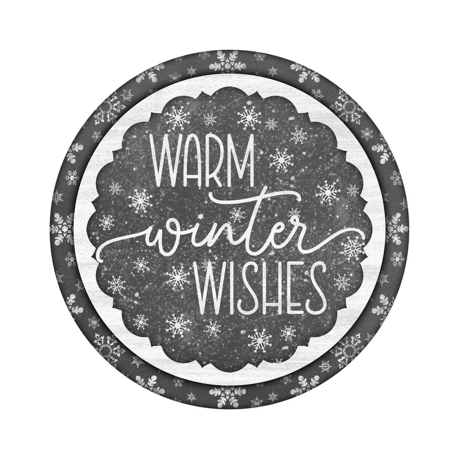 Warm Winter Wishes Christmas Round Metal Sign