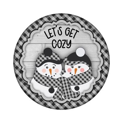Let&#39;s get Cozy Snowman Christmas Round Metal Sign