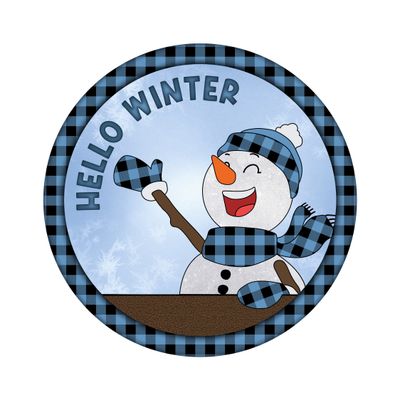 Hello Winter Snowman Christmas Round Metal Sign