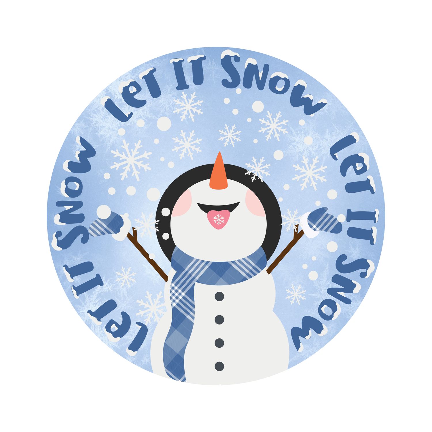 Let it Snow Snowman Christmas Round Metal Sign
