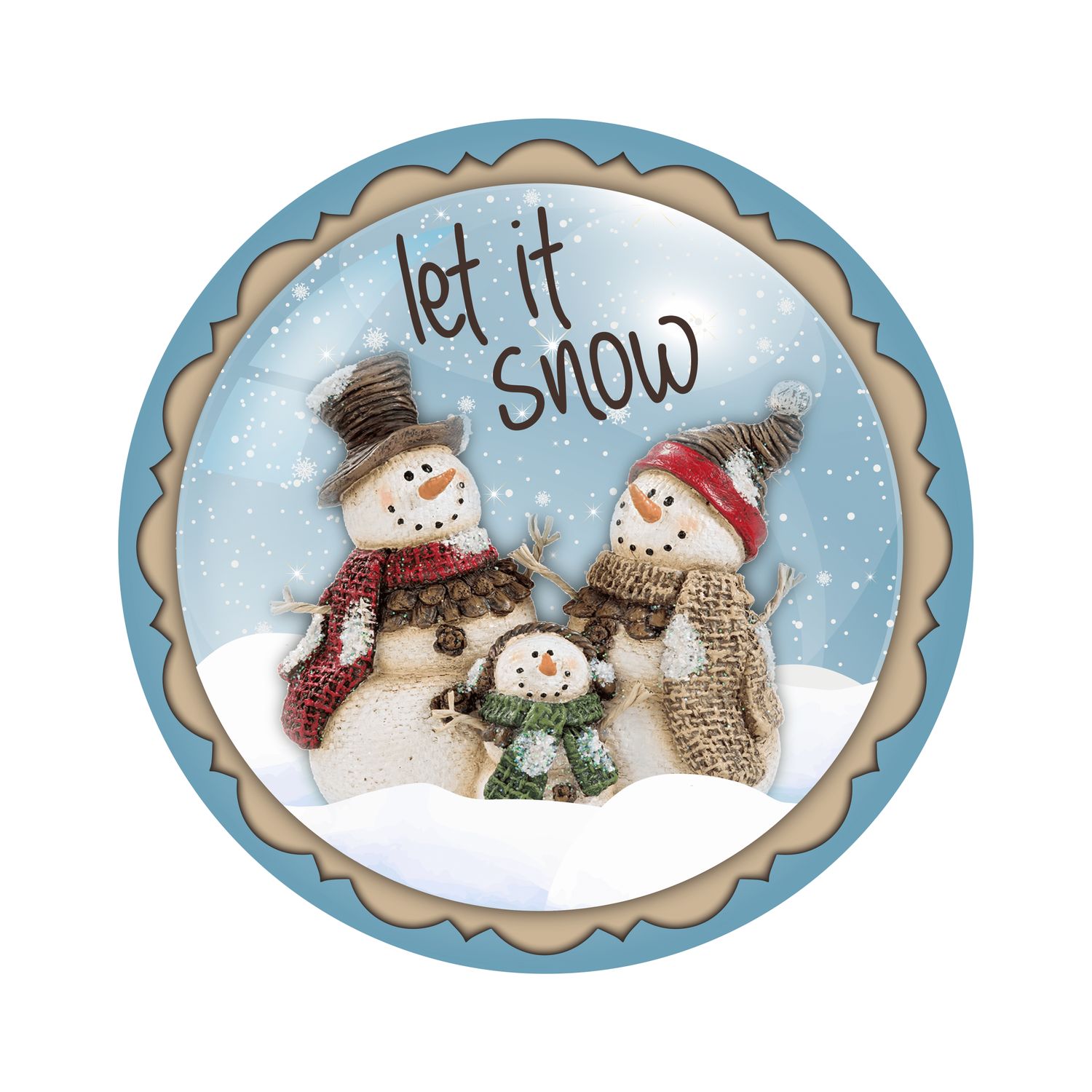 Let it Snow Snowman Family Christmas Round Metal Sign