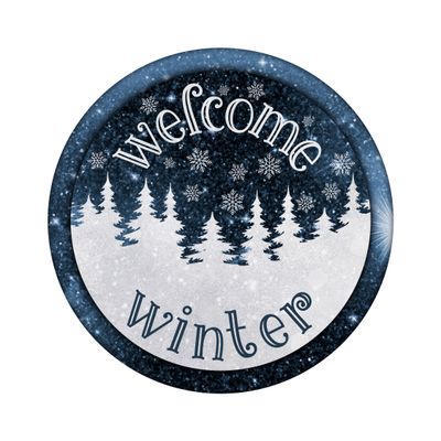 Welcome Winter Christmas Round Metal Sign