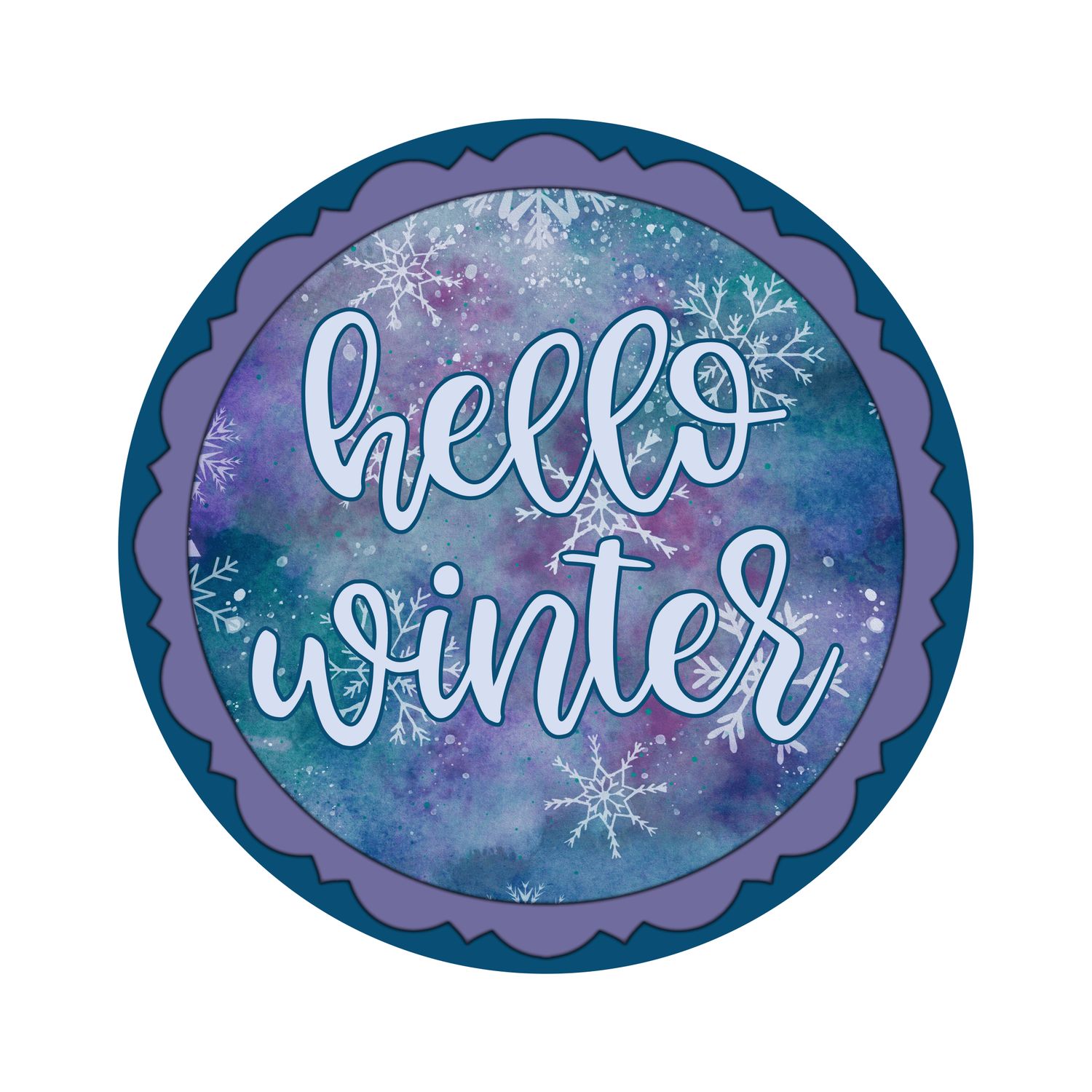 Hello Winter Christmas Round Metal Sign