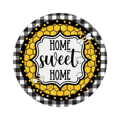 Home Sweet Home Bee Honeycomb Round Metal Sign