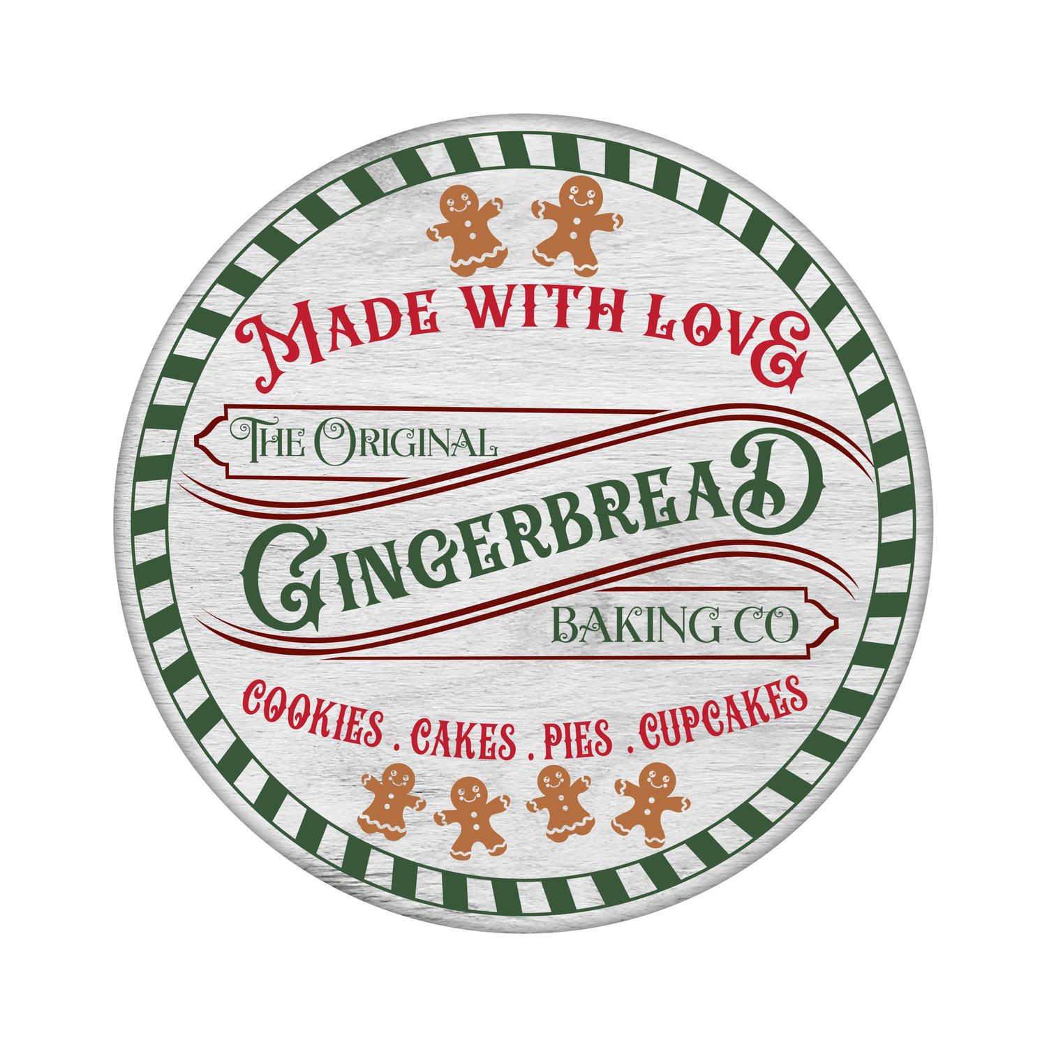 Made With Love Gingerbread Christmas Round Metal Sign
