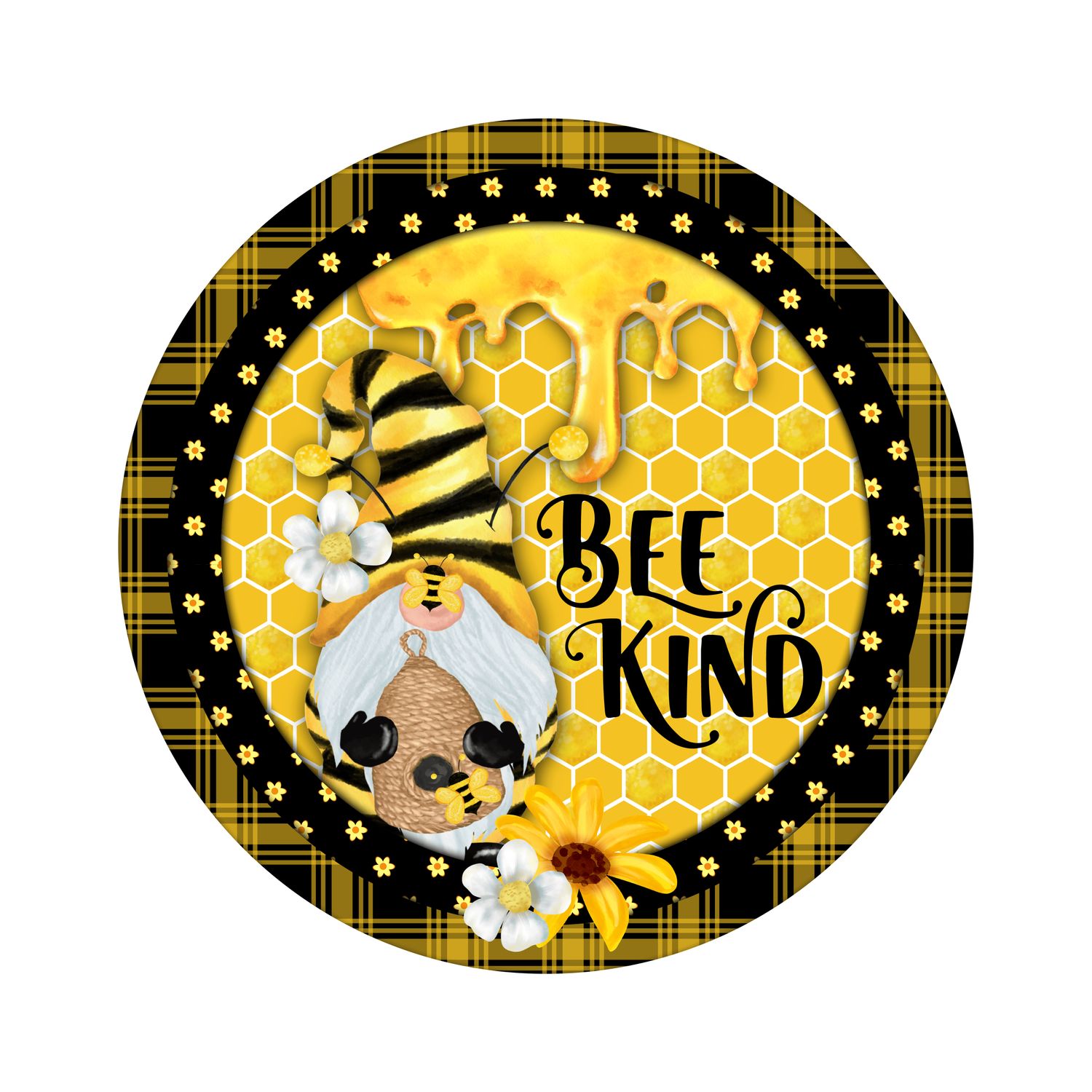 Bee Kind Honey Bee Round Metal Sign