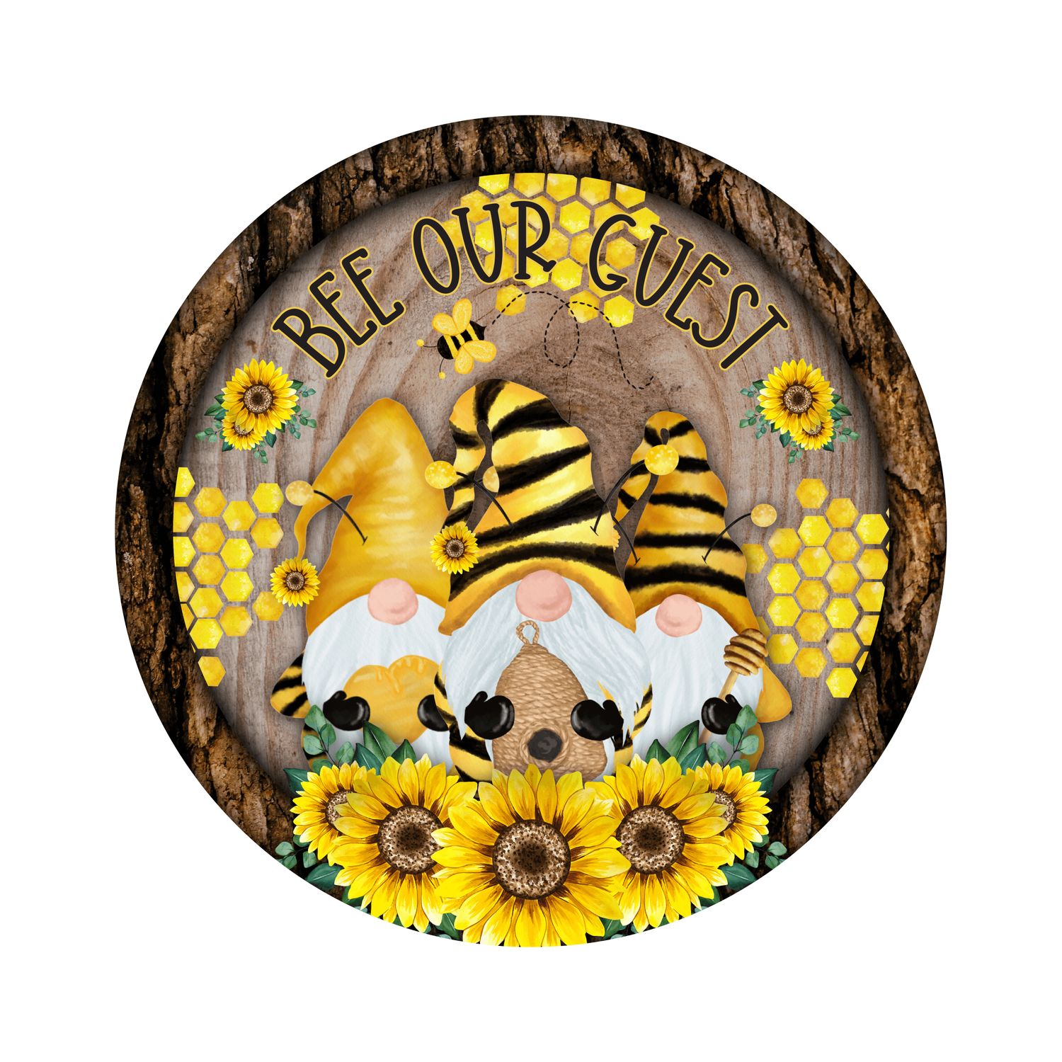 Bee Our Guest Honey Bee Round Metal Sign