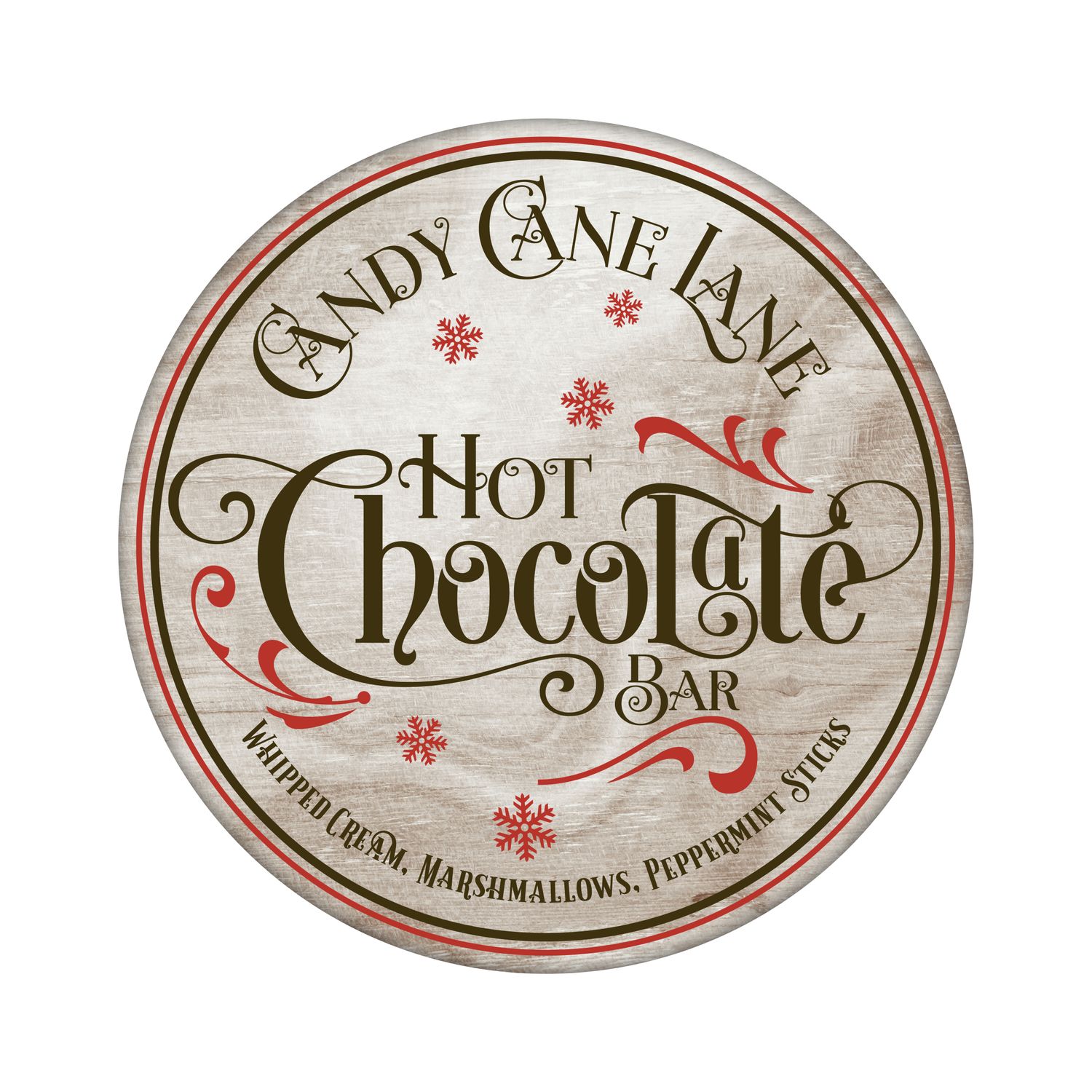 Candy Cane Lane Hot Chocolate Bar Christmas Round Metal Sign