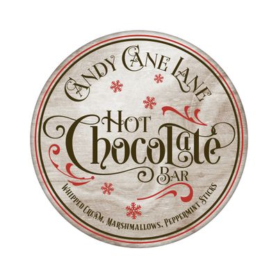 Candy Cane Lane Hot Chocolate Bar Christmas Round Metal Sign