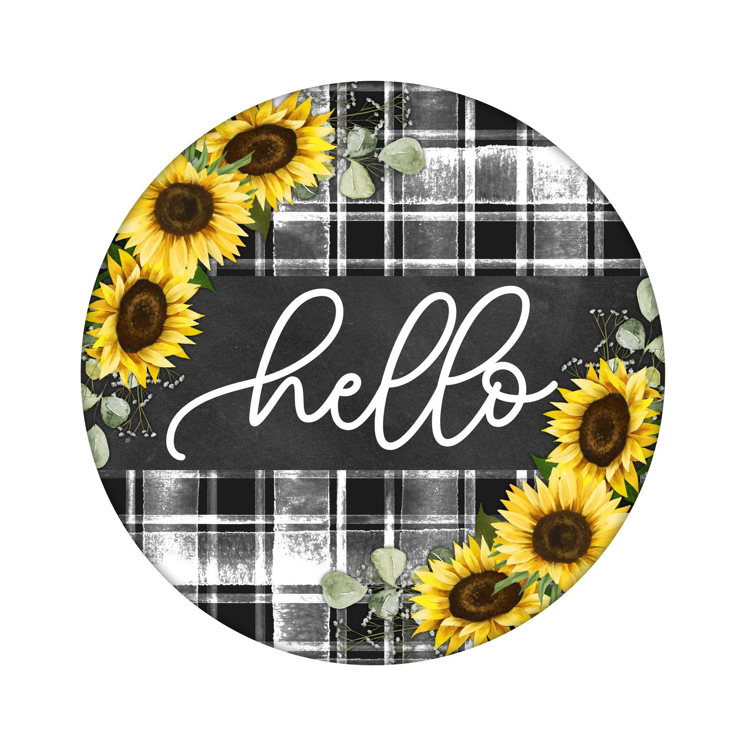 Hello Sunflowers Everyday Round Metal Sign
