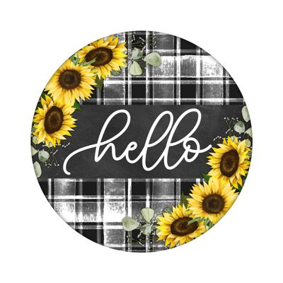 Hello Sunflowers Everyday Round Metal Sign