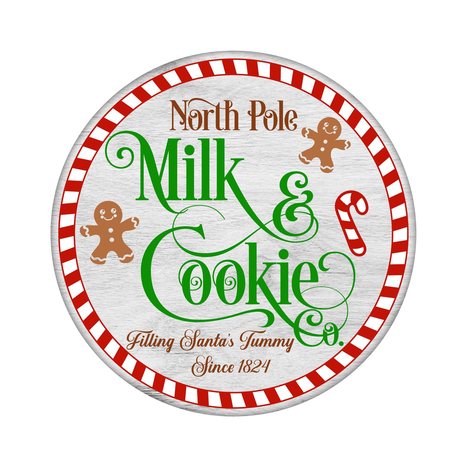North Pole Milk &amp; Cookies Christmas Round Metal Sign