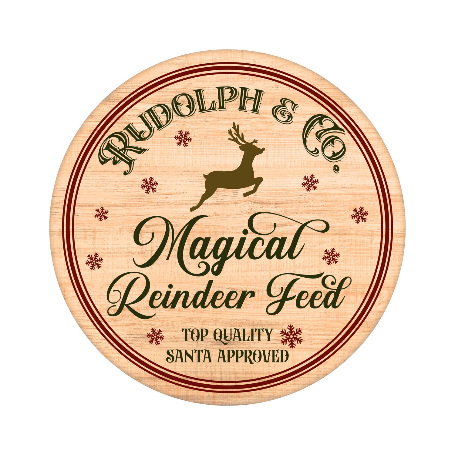 Rudolph Magical Reindeer Feed Christmas Round Metal Sign