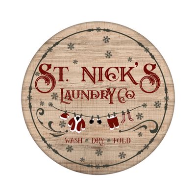 St. Nick&#39;s Laundry Company Christmas Round Metal Sign
