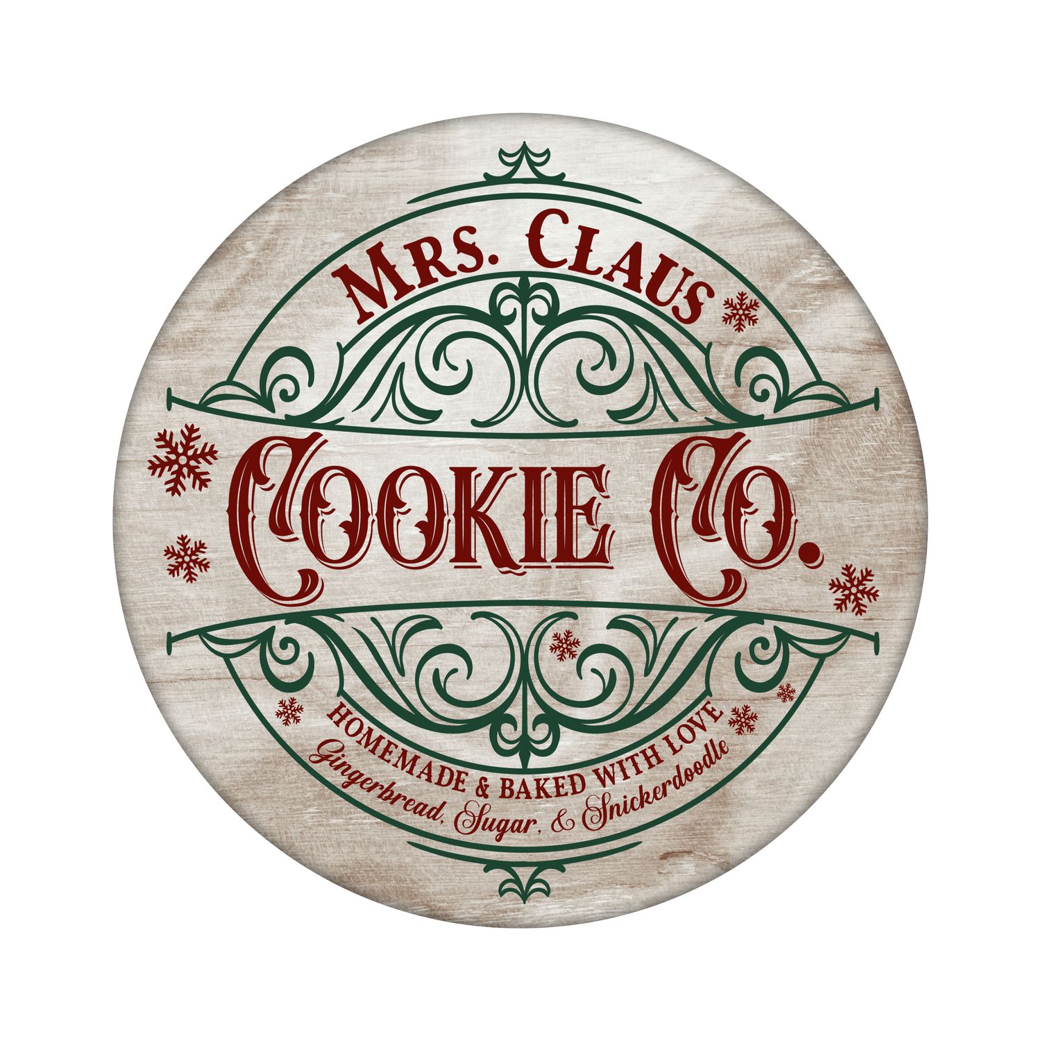 Mrs Claus Cookie Company Christmas Round Metal Sign