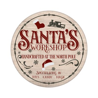 Santa&#39;s Workshop North Pole Christmas Round Metal Sign