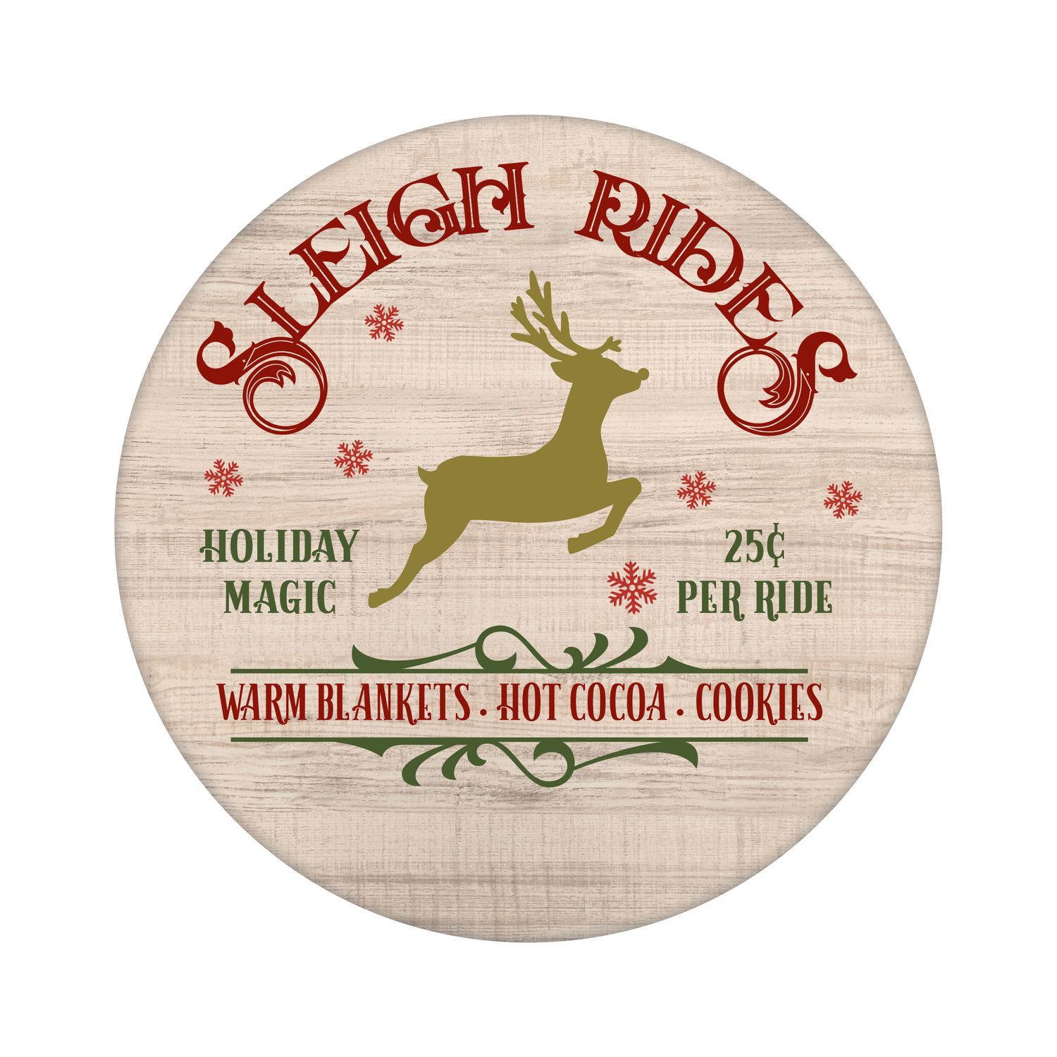 Sleigh Rides Christmas Round Metal Sign