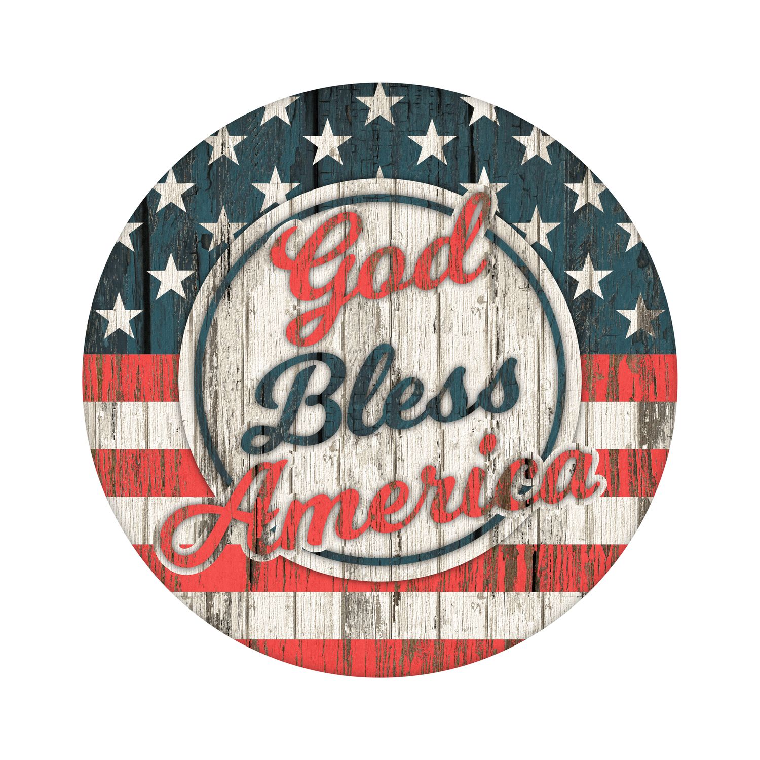 God Bless America 4th of July Patriotic Independence Day Round Metal Sign