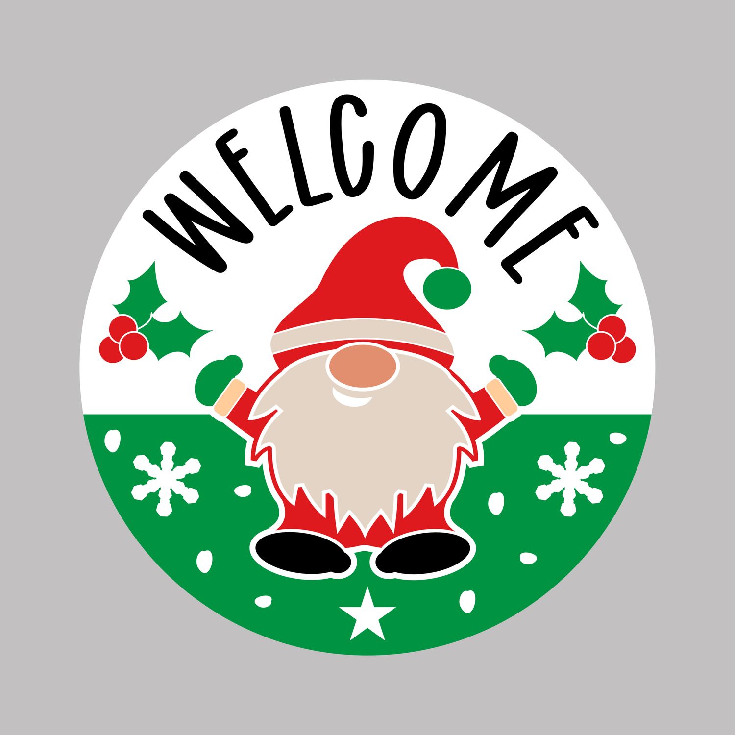 Welcome Gnome Christmas Round Metal Sign