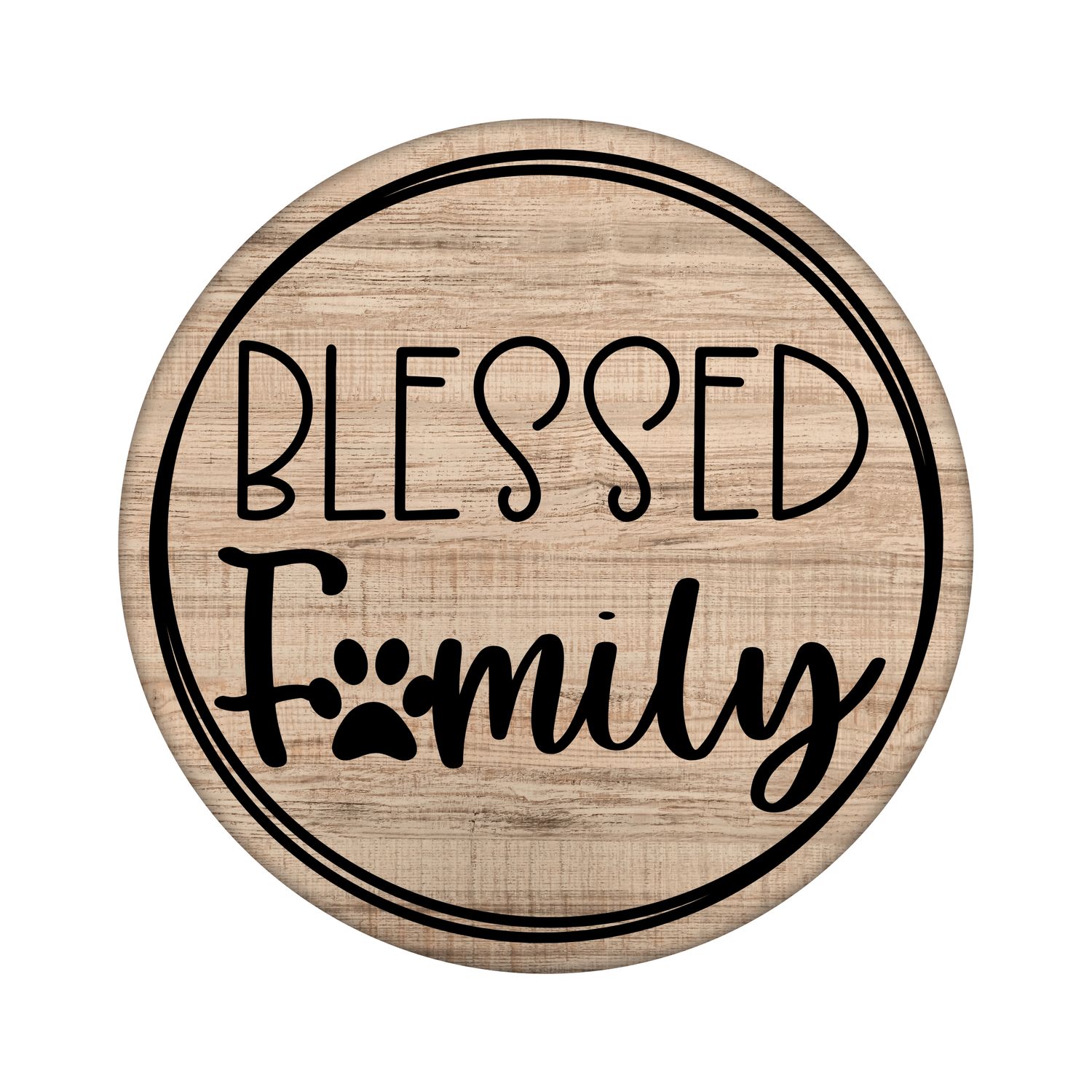 Blessed Family Paw Print Round Metal Sign