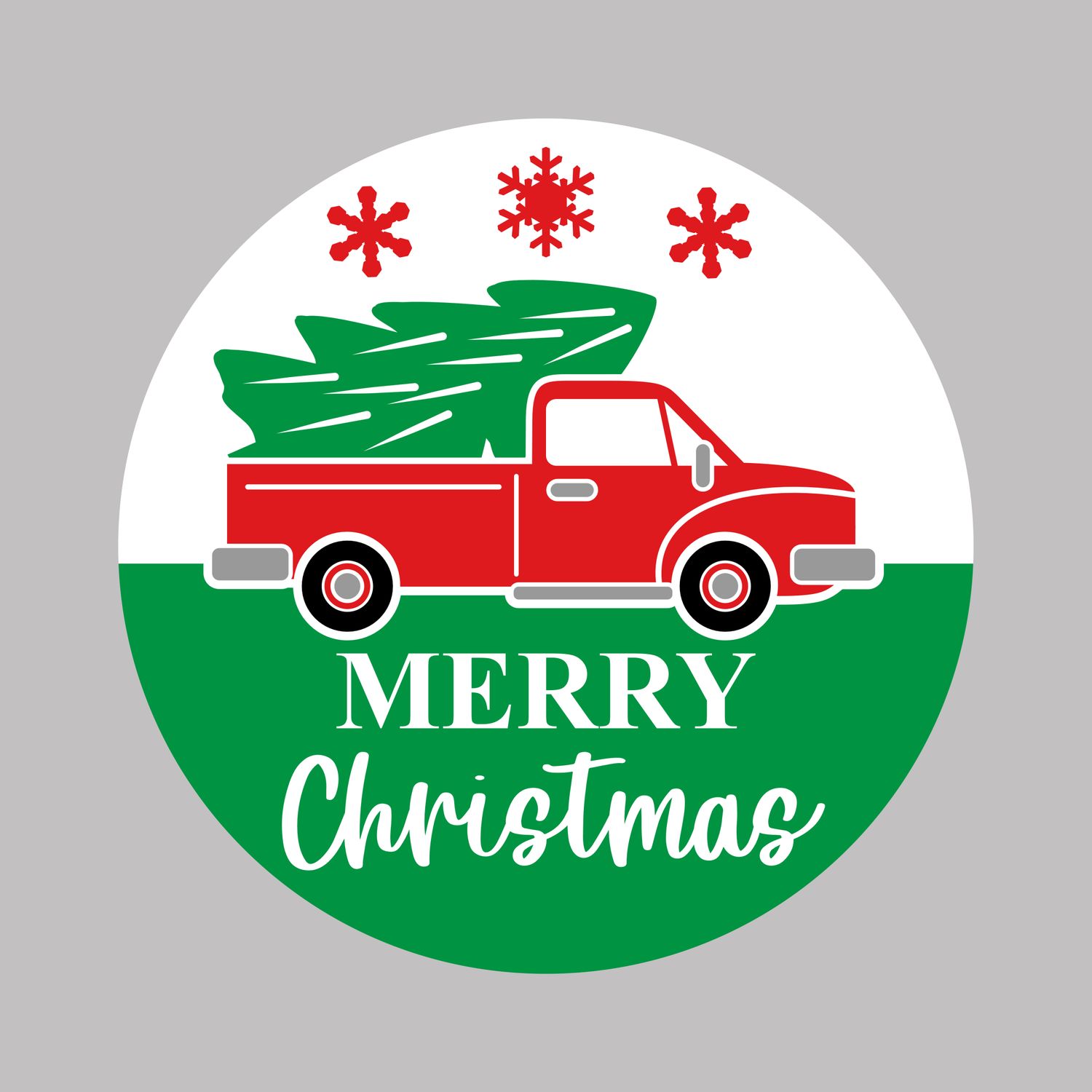 Merry Christmas Truck Round Metal Sign