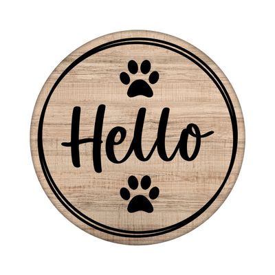 Hello Paw Prints Round Metal Sign