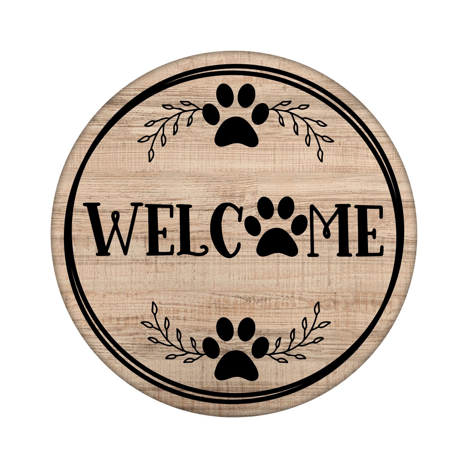 Welcome Paw Prints Round Metal Sign