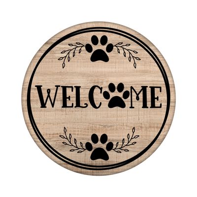 Welcome Paw Prints Round Metal Sign