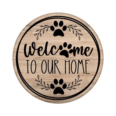 Welcome to our Home Paw Prints Round Metal Sign