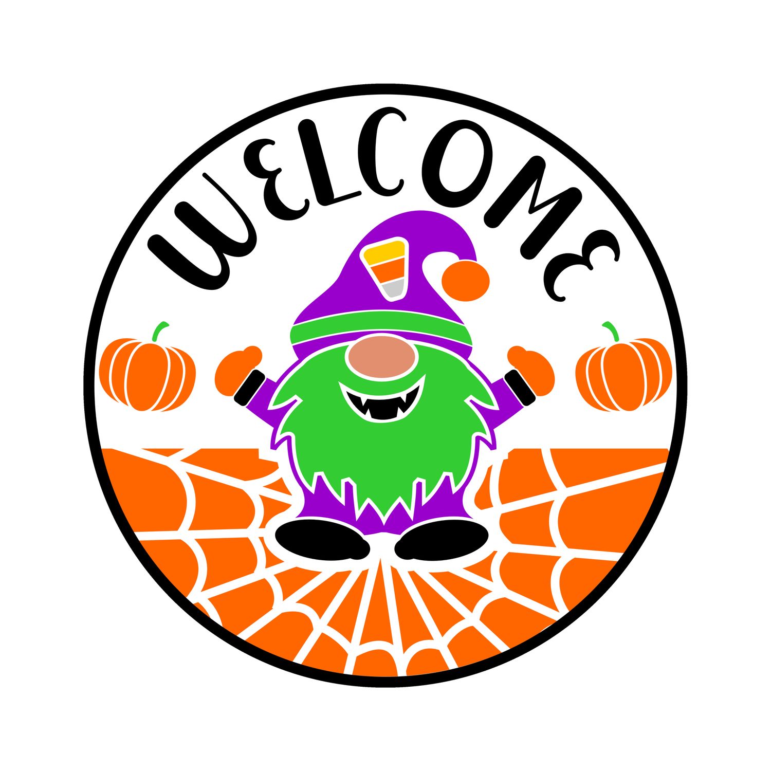Welcome Gnome Halloween Round Metal Sign