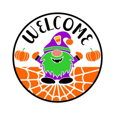 Welcome Gnome Halloween Round Metal Sign
