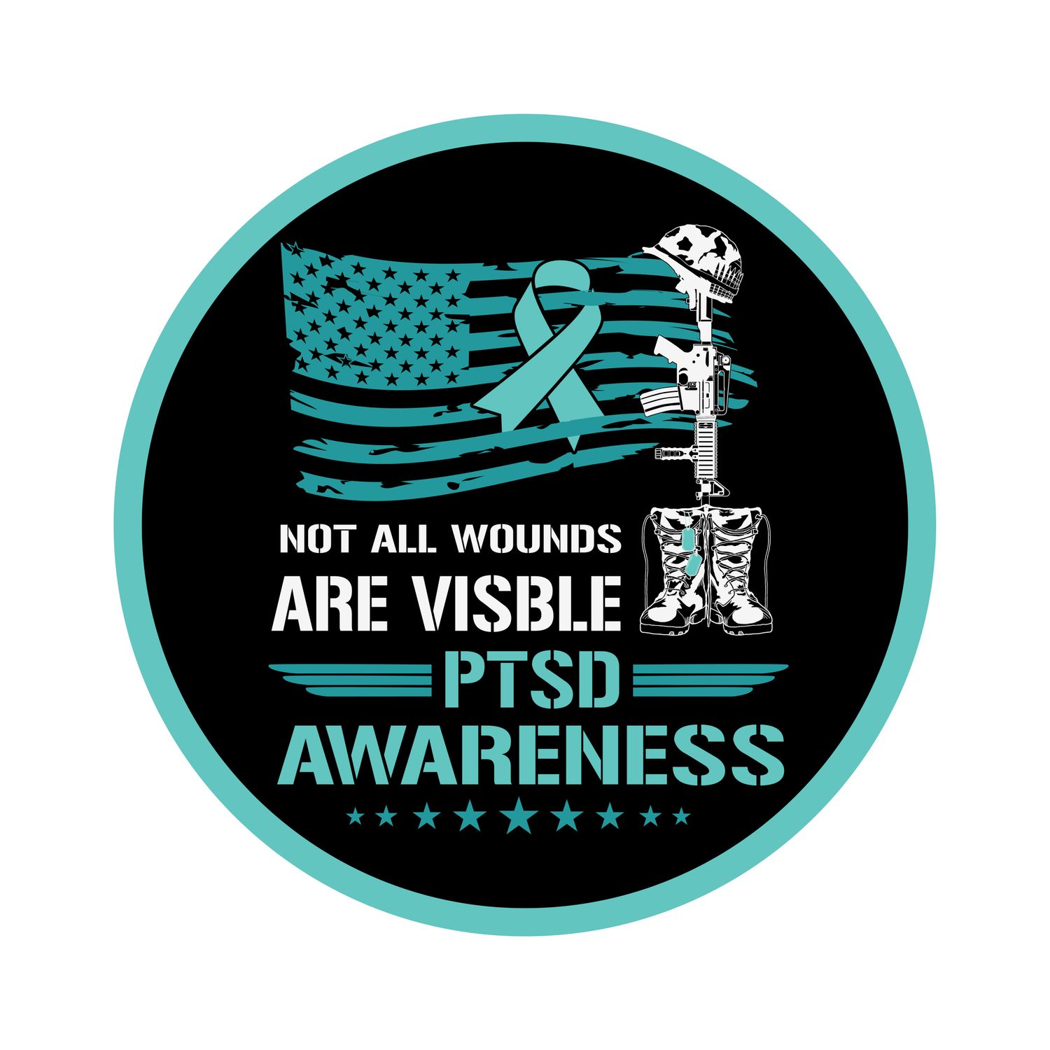 PTSD Awareness Ribbon Round Metal Sign