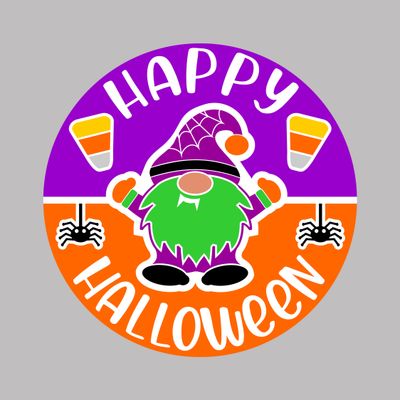 Happy Halloween Gnome Candy Corn Round Metal Sign