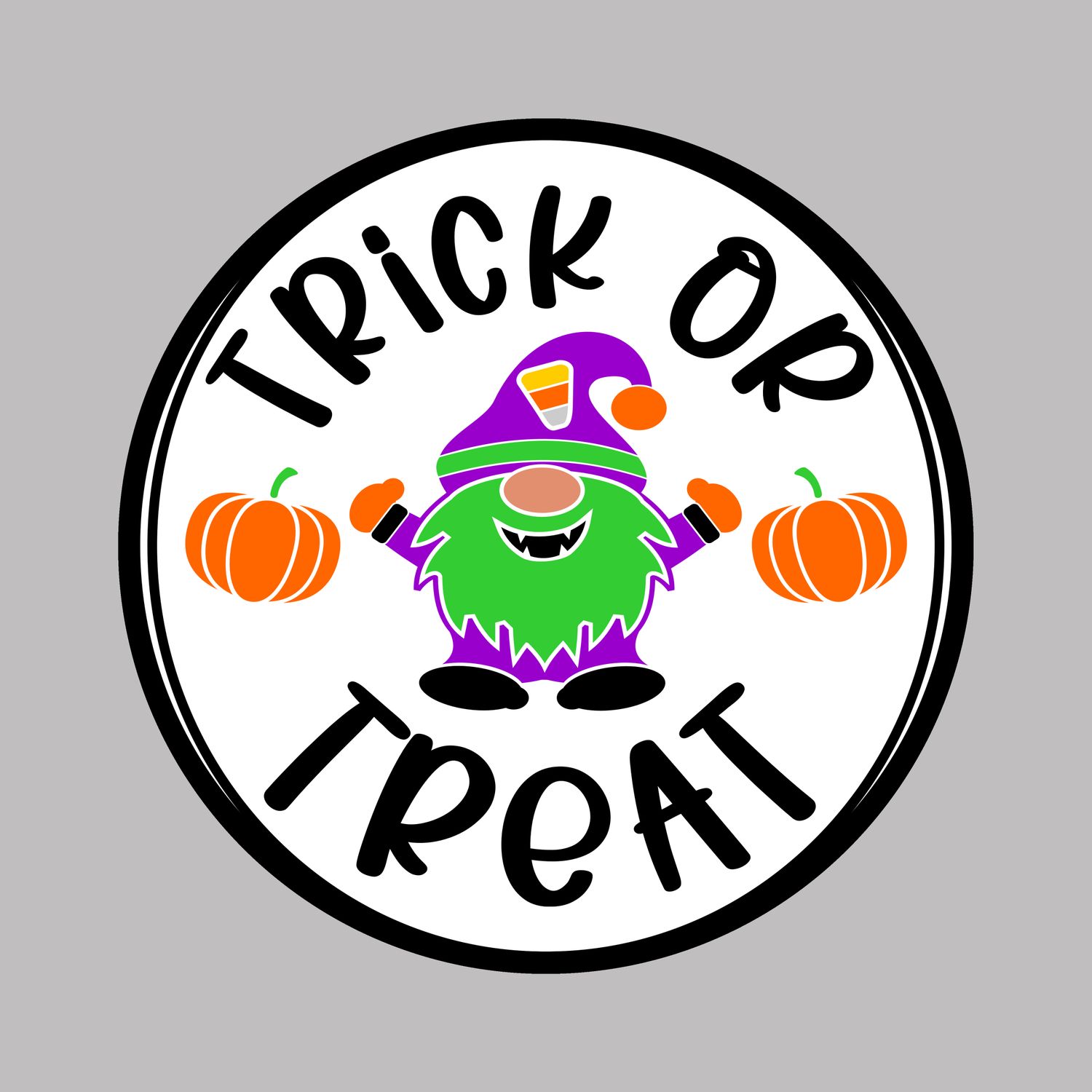 Trick or Treat Gnome Halloween Round Metal Sign