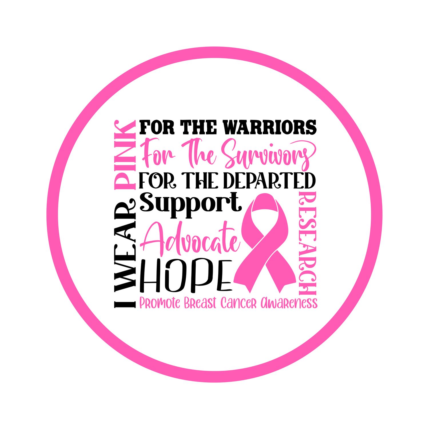 Breast Cancer Awareness Ribbon Round Metal Sign