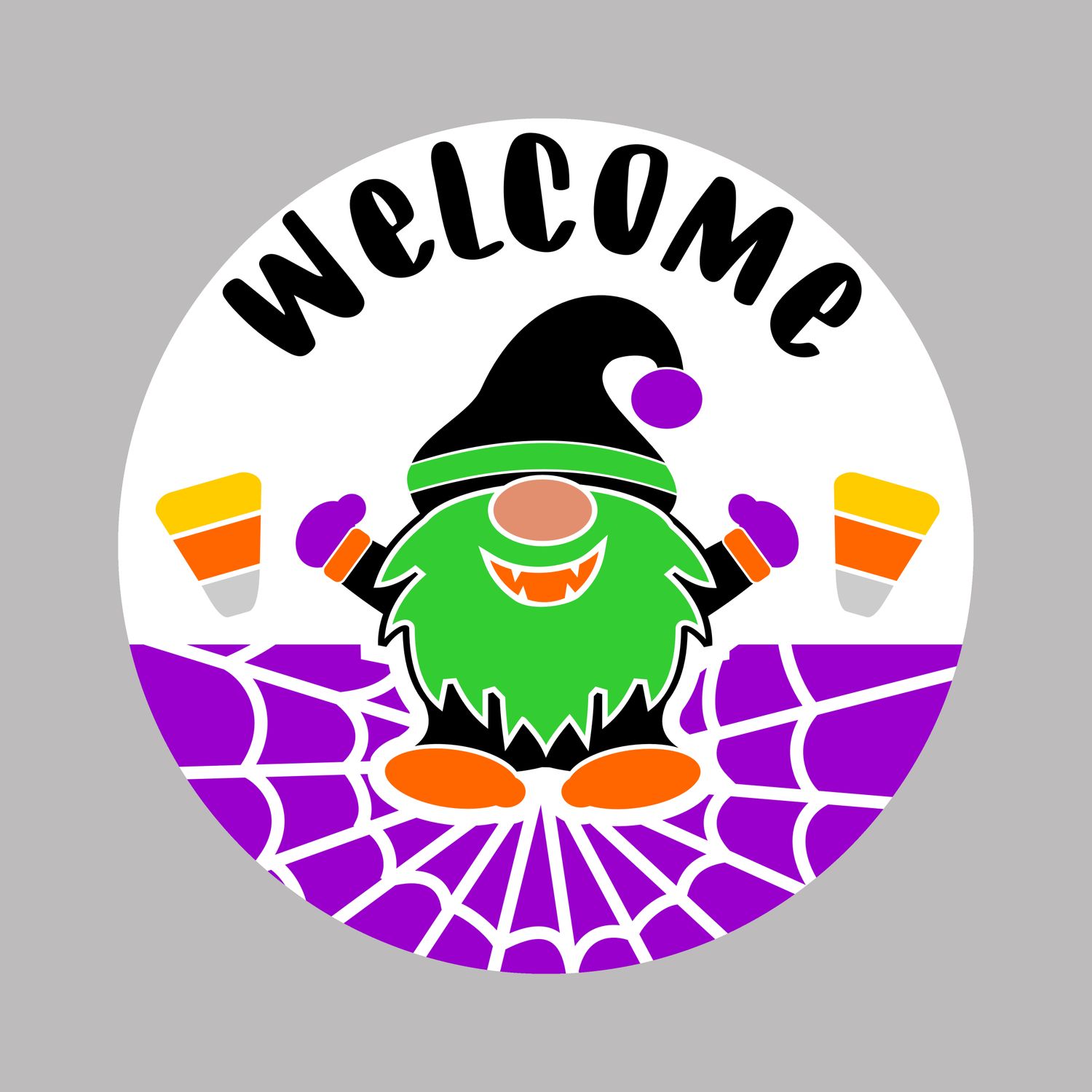 Welcome Gnome Halloween Round Metal Sign
