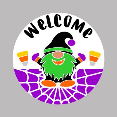 Welcome Gnome Halloween Round Metal Sign