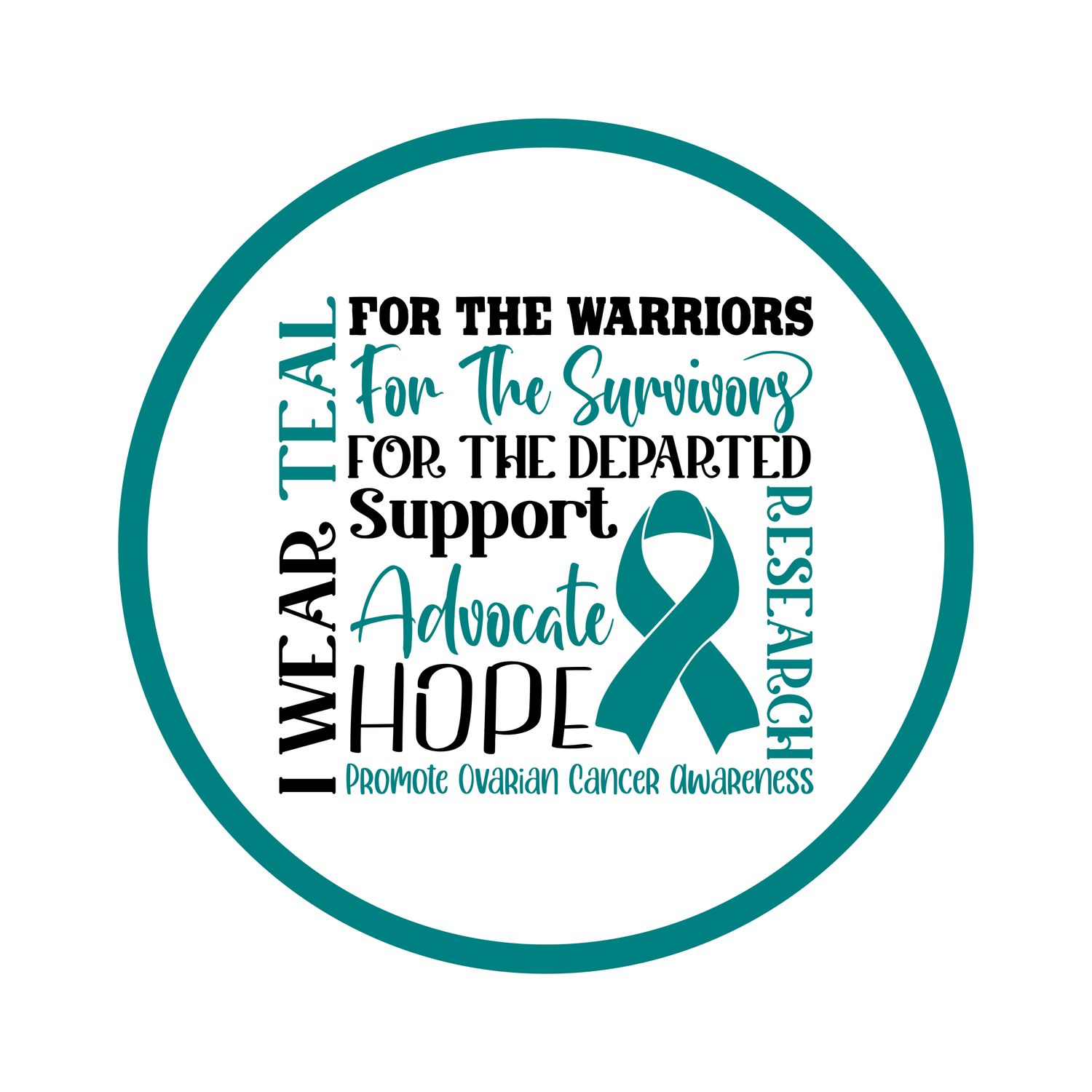 Ovarian Cancer Awareness Ribbon Round Metal Sign