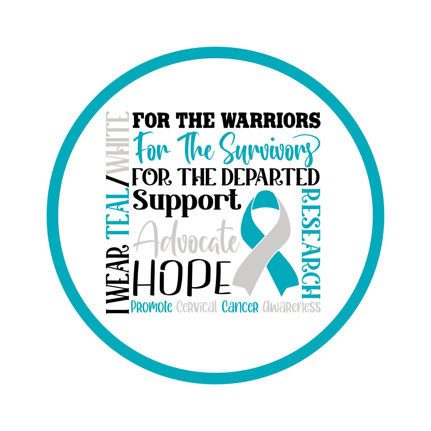 Cervical Cancer Awareness Ribbon Round Metal Sign