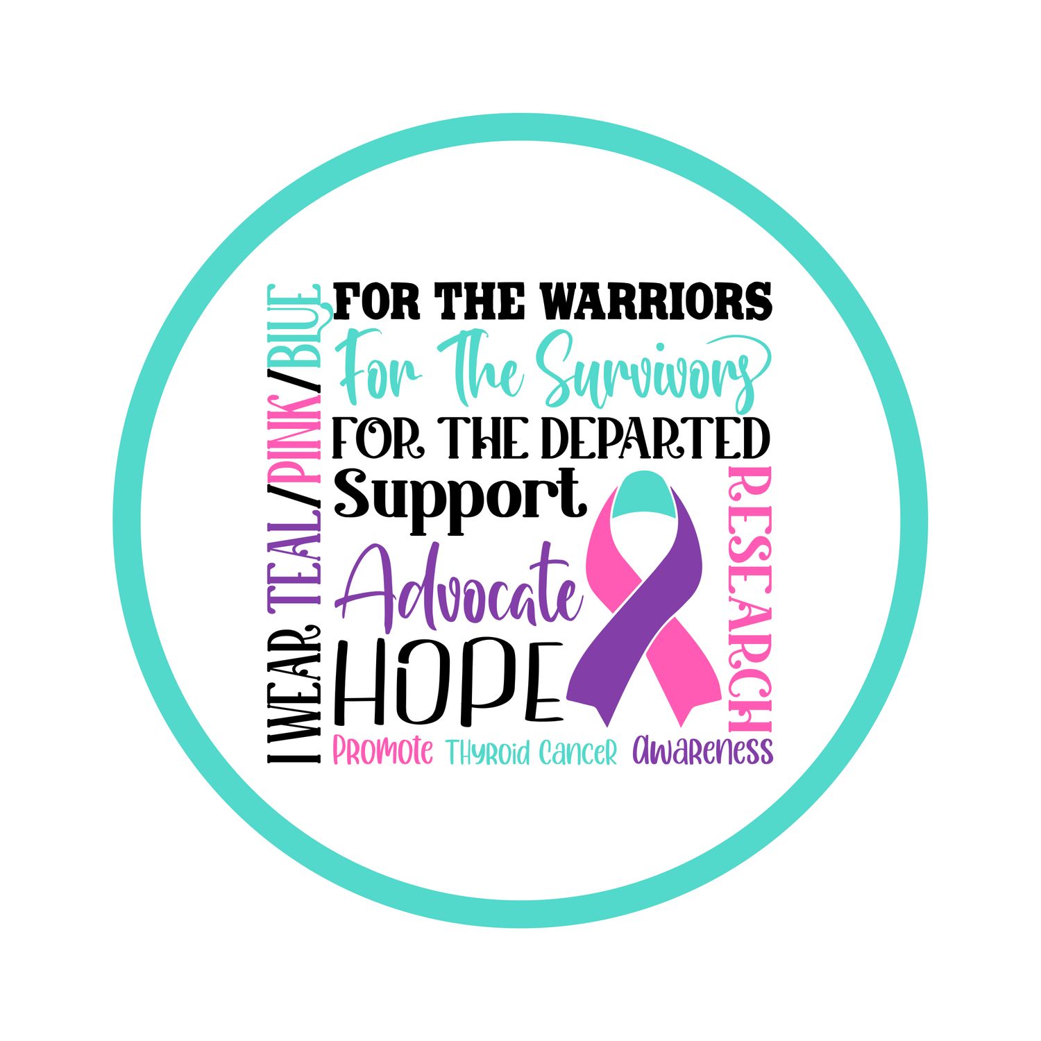 Thyroid Cancer Awareness Ribbon Round Metal Sign